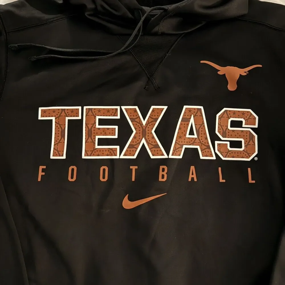 Texas Longhorns Hoodie Mens S Black Nike Football Pullover Sweatshirt Therma Fi